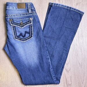 YMI Womens Size 5 Y2K Low Rise Bootcut Blue Denim Jeans Contrast Stitch